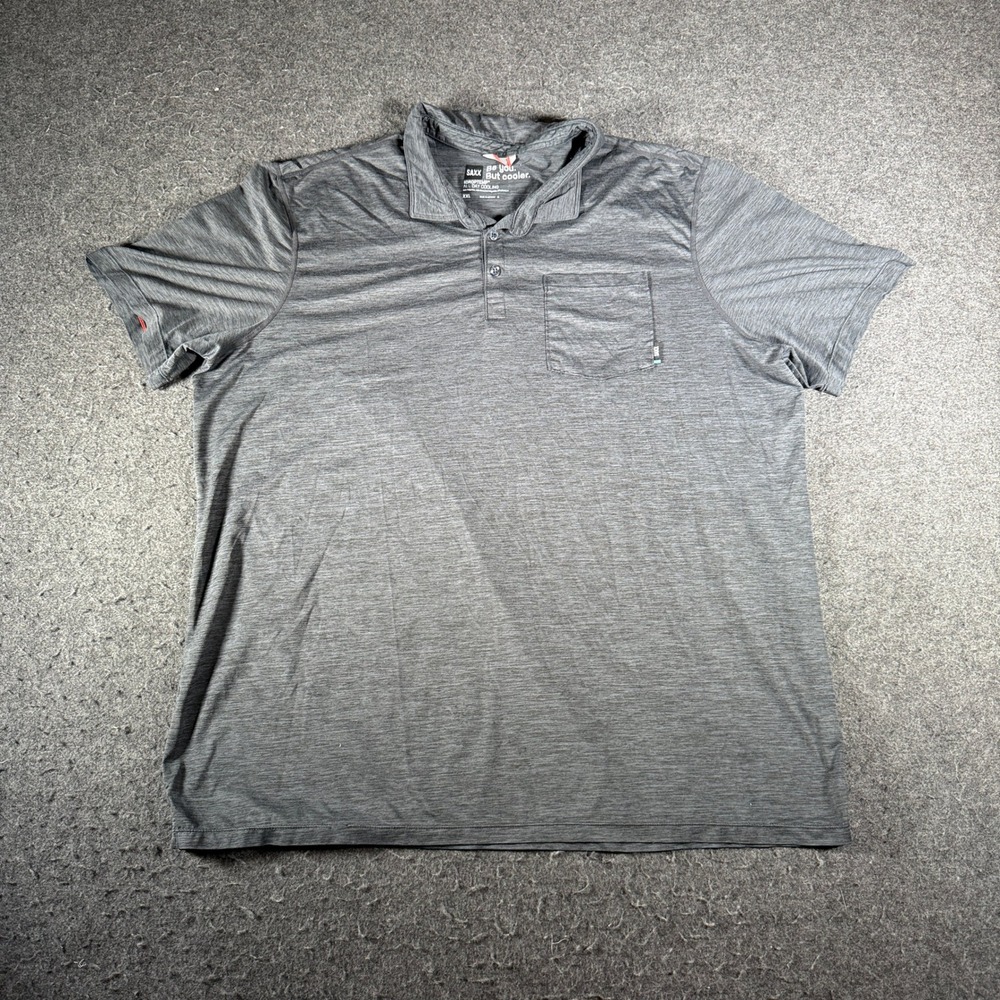 Saxx DropTemp All Day Cooling Polo Shirt Mens XXL Heathered Grey Short Sleeve